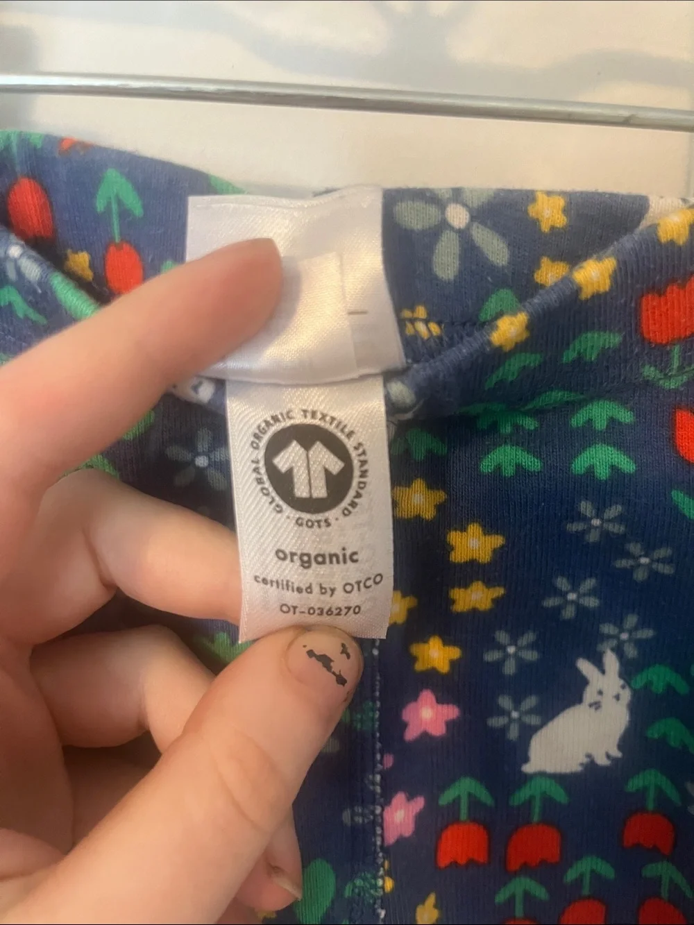 Hanna Andersson Navy Short Pajama Set with White Bunny & Multicolor Floral Print